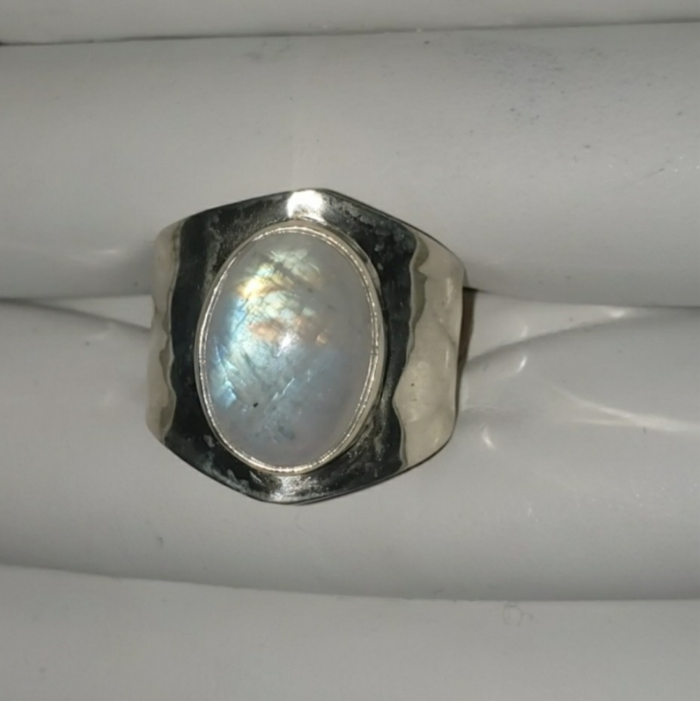 Rainbow Moonstone Ring (925 Solid Sterling Silver) - image 4